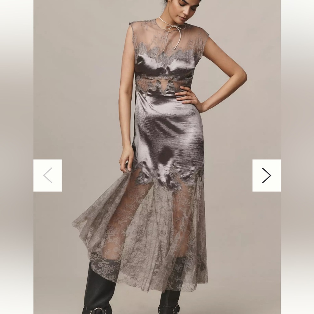 Anthropologie Silver Gray Asymmetrical Lace Dress